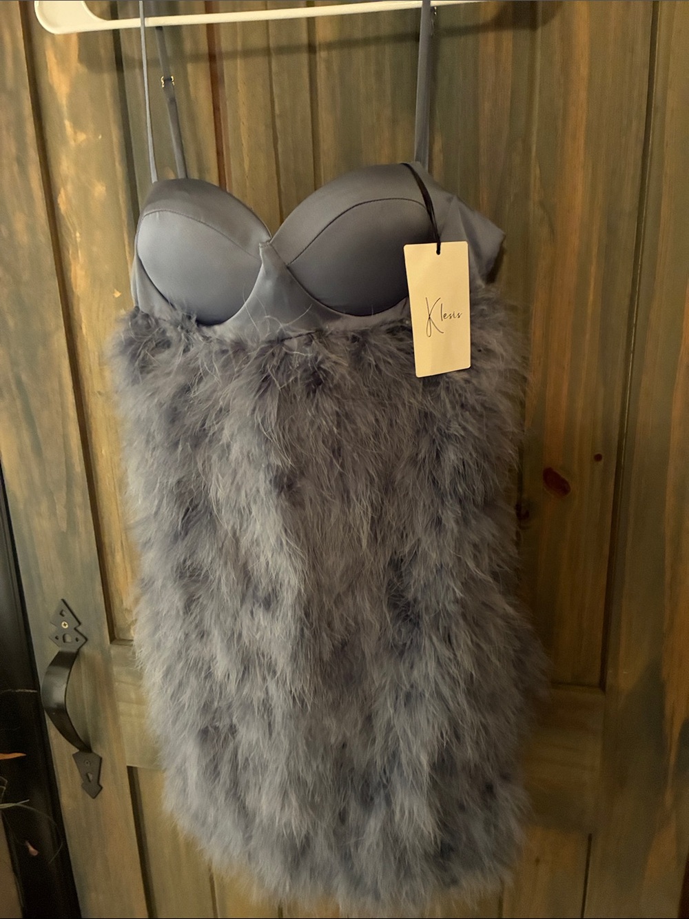 Klesis Blue Feather Trim Bustier Slip Dress